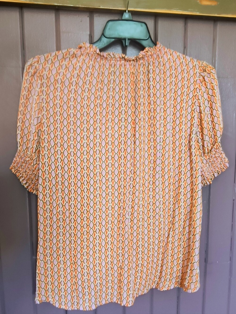 DR2 Peach Multi Short-Sleeve Ruffle Button-Front Blouse - Picture 3 of 3